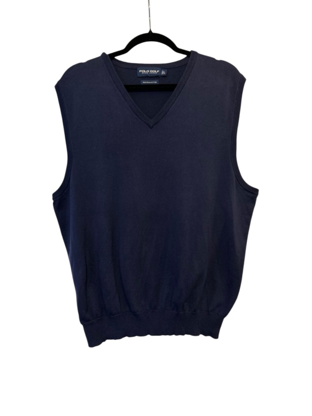Vintage Polo Golf Ralph Lauren Navy 100% Pima Cotton Sweater Vest L Preppy Y2K